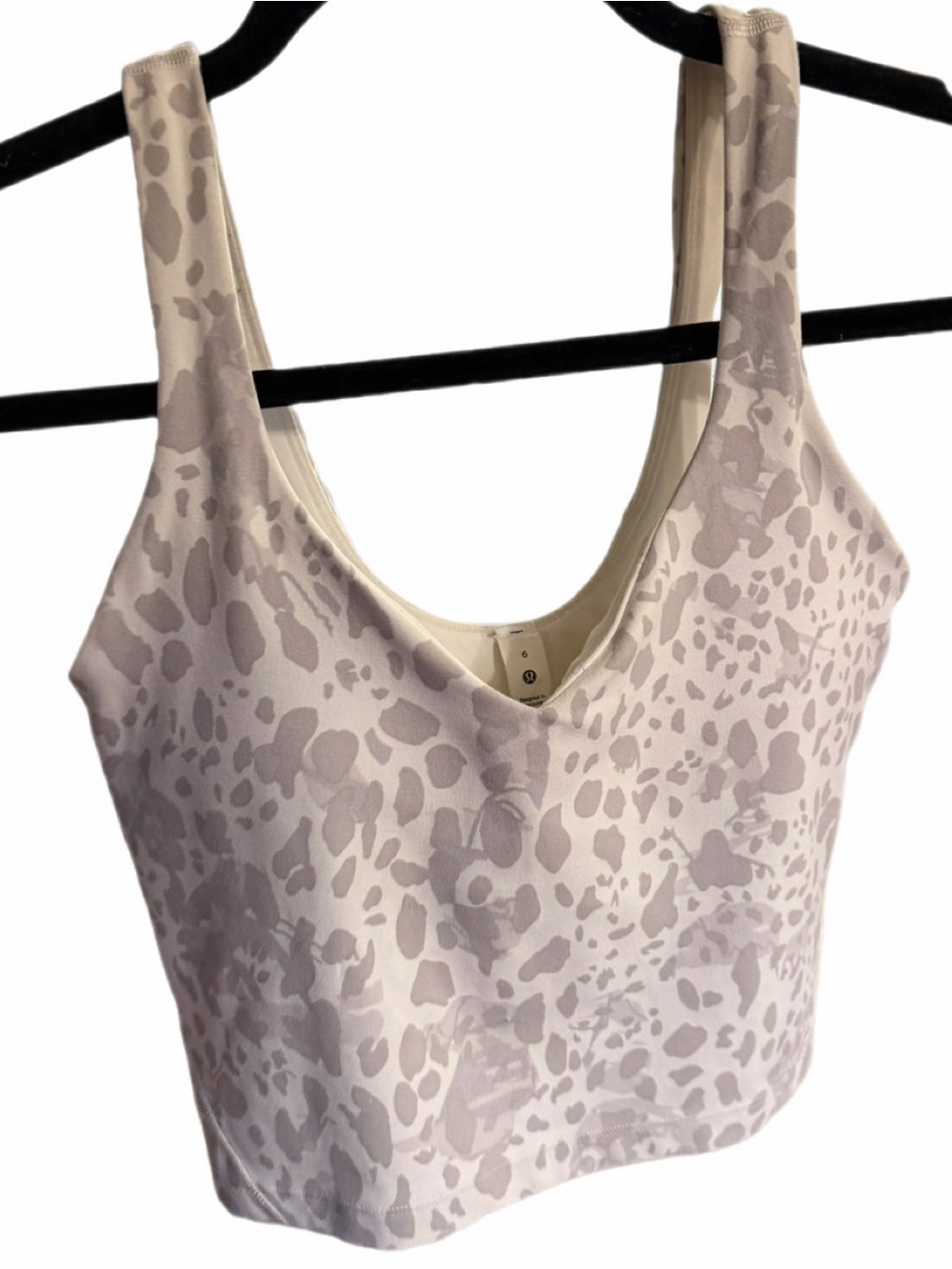 Lululemon Size 6 Allign Bra Top Ivory with grey spots, great condition too